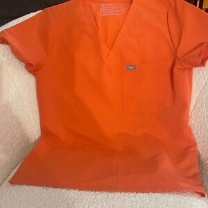 Figs Vivid Orange Scrub Top